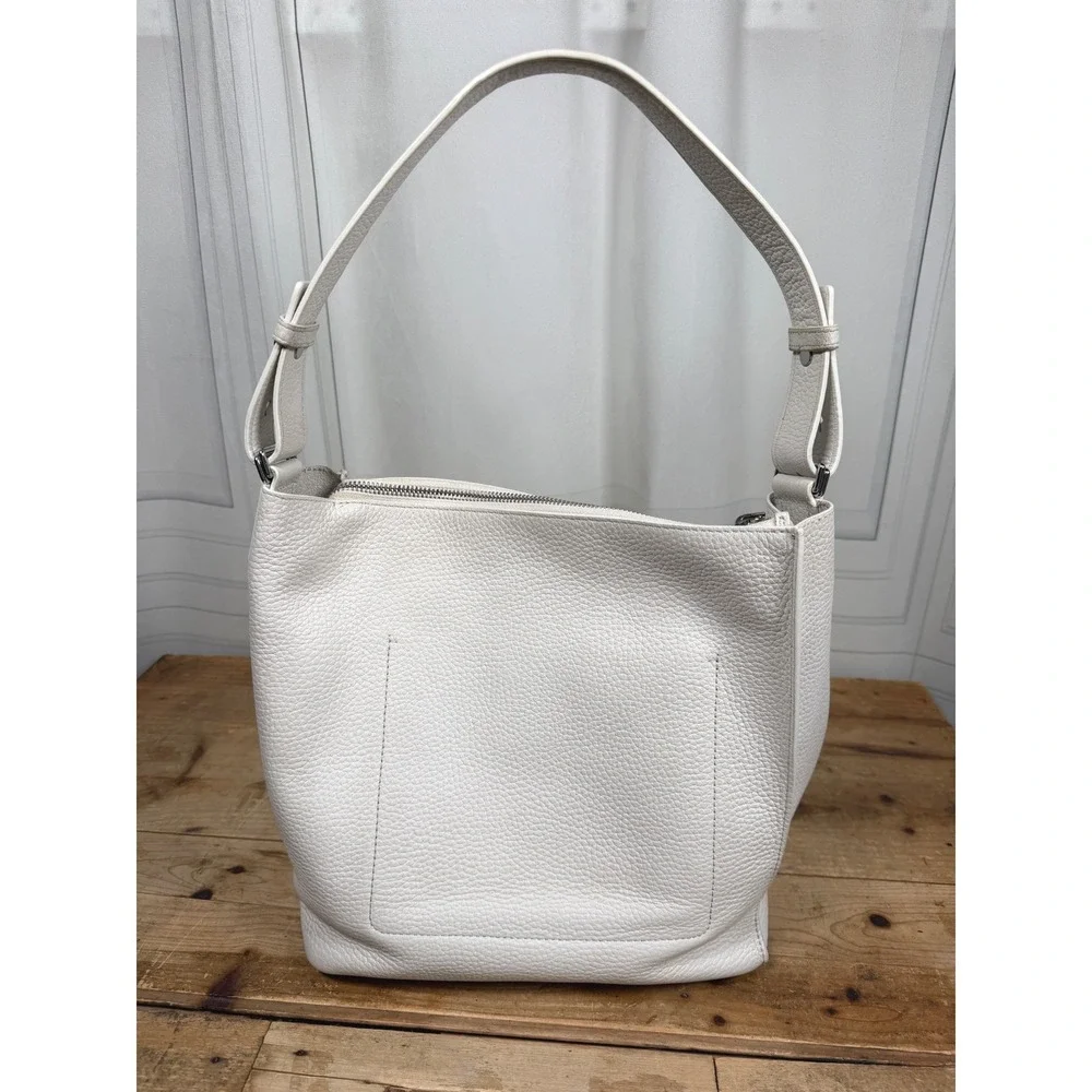 All Saints Chalk White Kita Pebbled Leather Hobo Shoulder Bag W/Pouch Minimalist